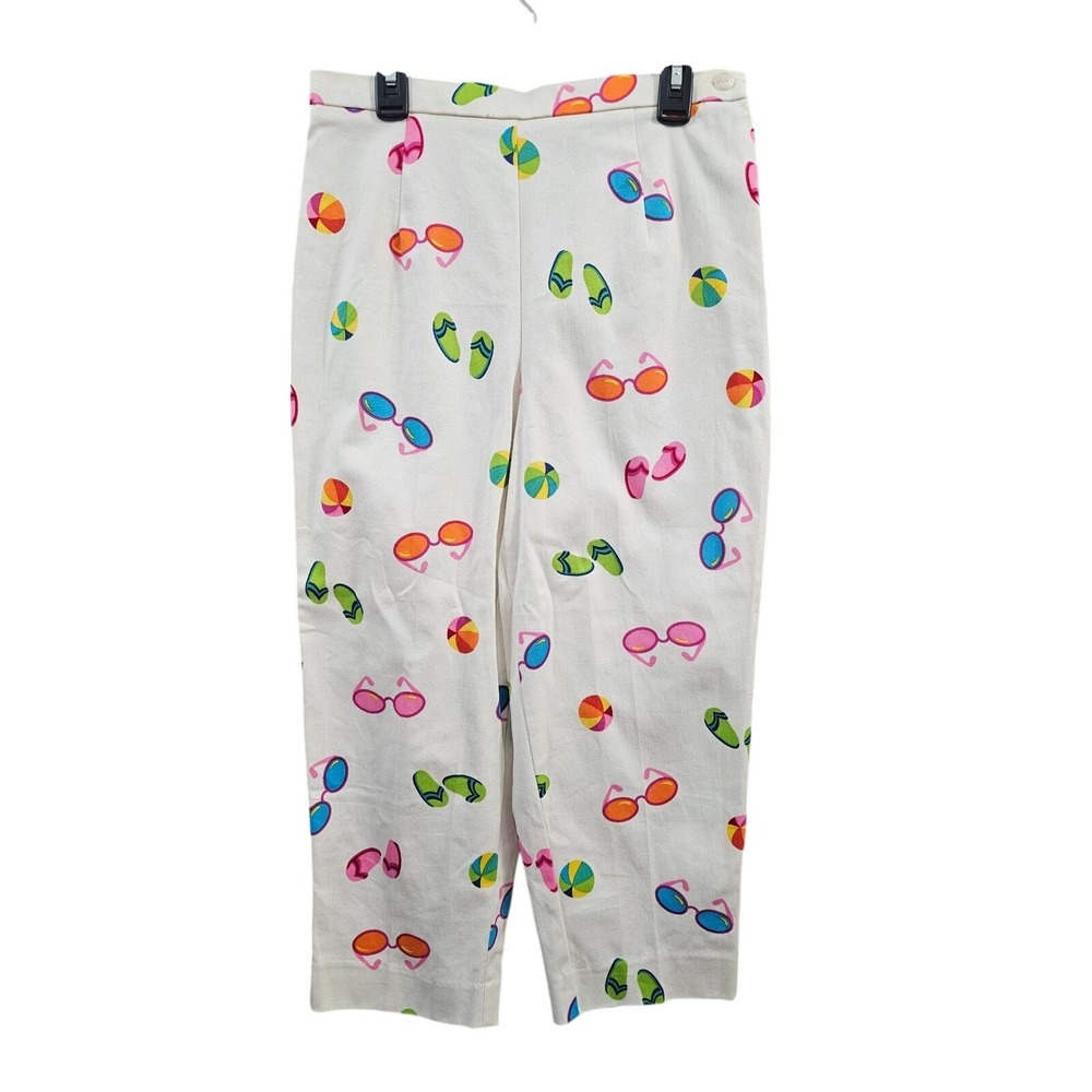 Briggs Pants‎ White Novelty Print Sunglasses Flip Flops Beach Balls Capri 6P
